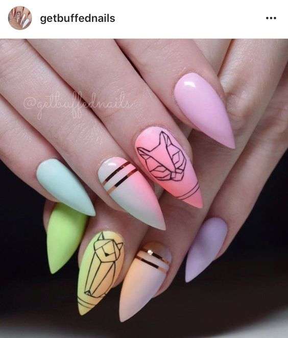 rainbow cat nail art