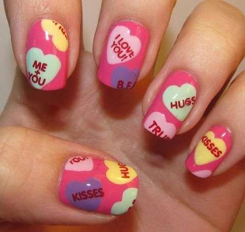 Pastel Short Valentines Day Nails