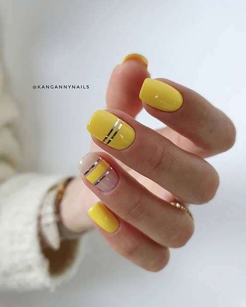 Yellow And Silver Nail Designs