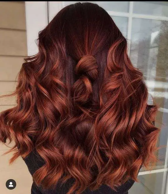 Shiny Red Locks Over Dark Red Hair