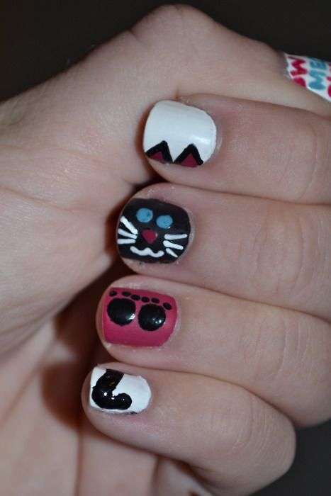 Colourful Cat Nail Designs
