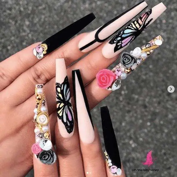Fabulously Long Butterfly Acrylic Nails