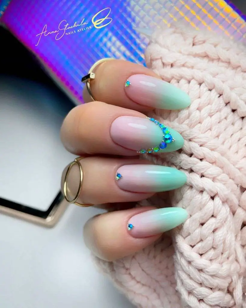 Pink And Mint Green Ombre Nails