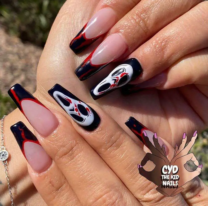 Black, Red, Nude Scream Nails