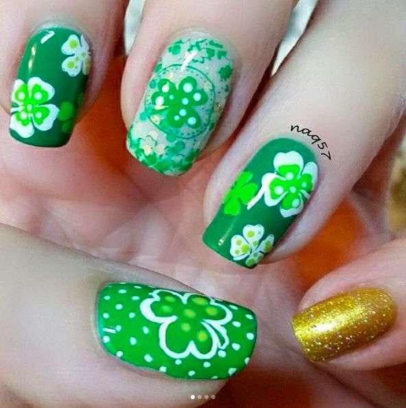Pretty Green Shamrocks St Patrick'S Day Nail Designs