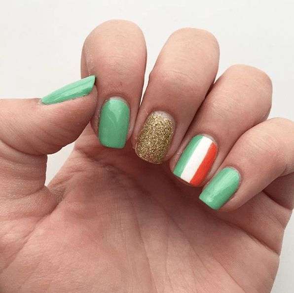 Simple Green, Gold &Amp; Irish Flag St Patrick's Day Nail Designs
