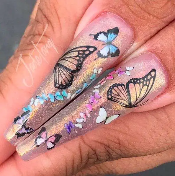 Long Butterfly Acrylic Nails