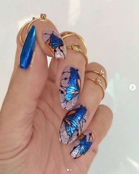 Holographic Butterfly Nail Design