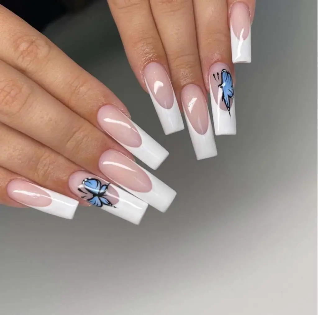 Baby Pink Butterfly Nails With White Tips