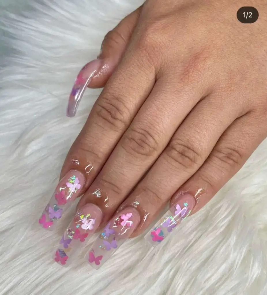 Beautiful Glass Pink Butterfly Nails