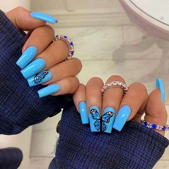 Blue Butterfly Acrylic Nails