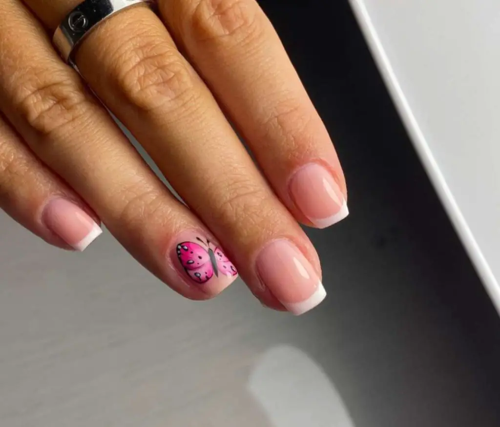 Classic Baby Pink Butterfly Nails