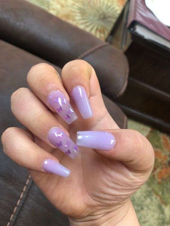 Lilac Butterfly Acrylic Nails