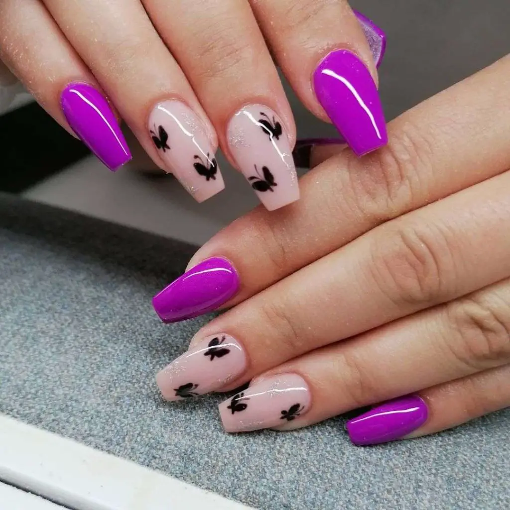 Nude And Neon Purple Nail Designs