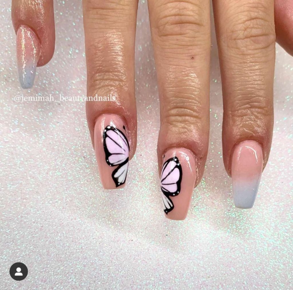 Ombre Pink Butterfly Nails