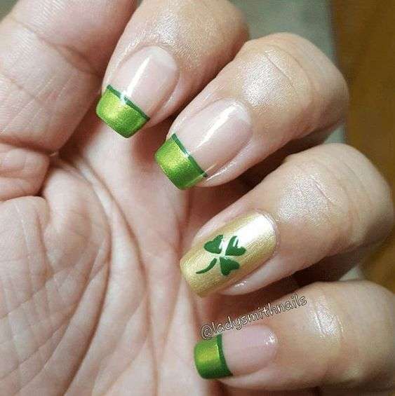 Green-Tipped Clover St Patrick'S Day Nail Designs