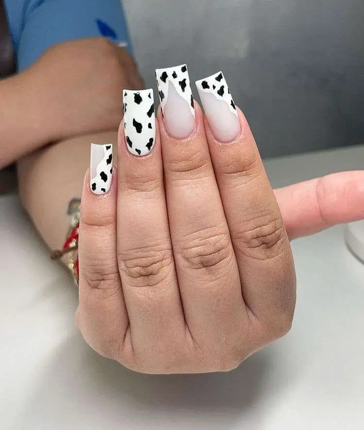 Black And White Cow Print Nails 