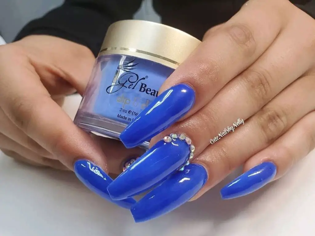 Classic Royal Blue Coffin Nails With Diamonds