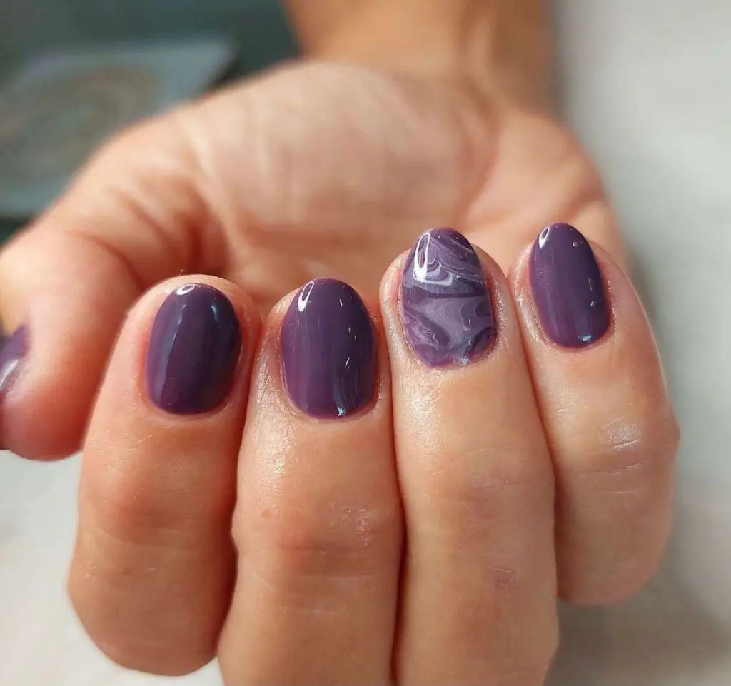 Short Dark Purple Marble Nails