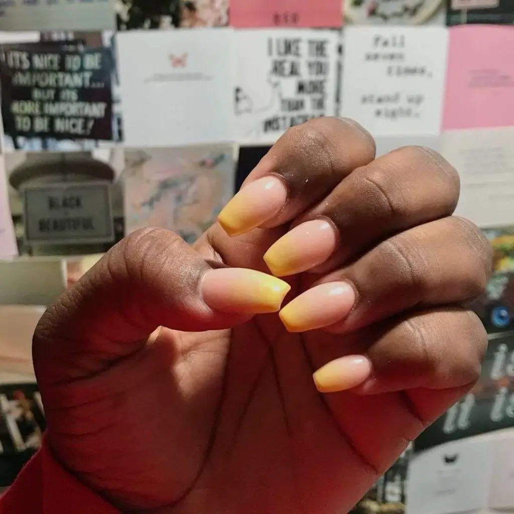 Ombre Coffin Pastel Pink And Yellow Nails