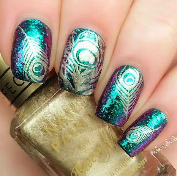 Glam N’ Gold Peacock Nail Art