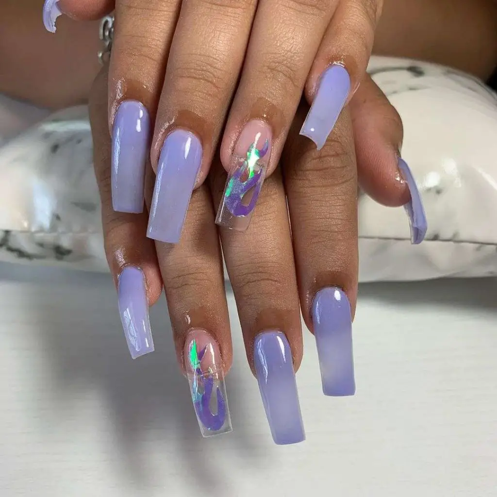 Beautiful Transparent Pastel Purple Nails