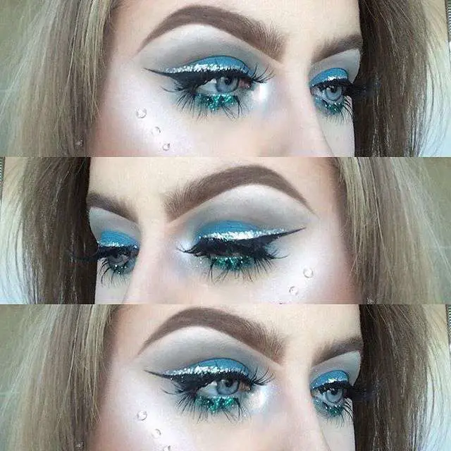 Ice Blue Makeup Looks With Double Liner