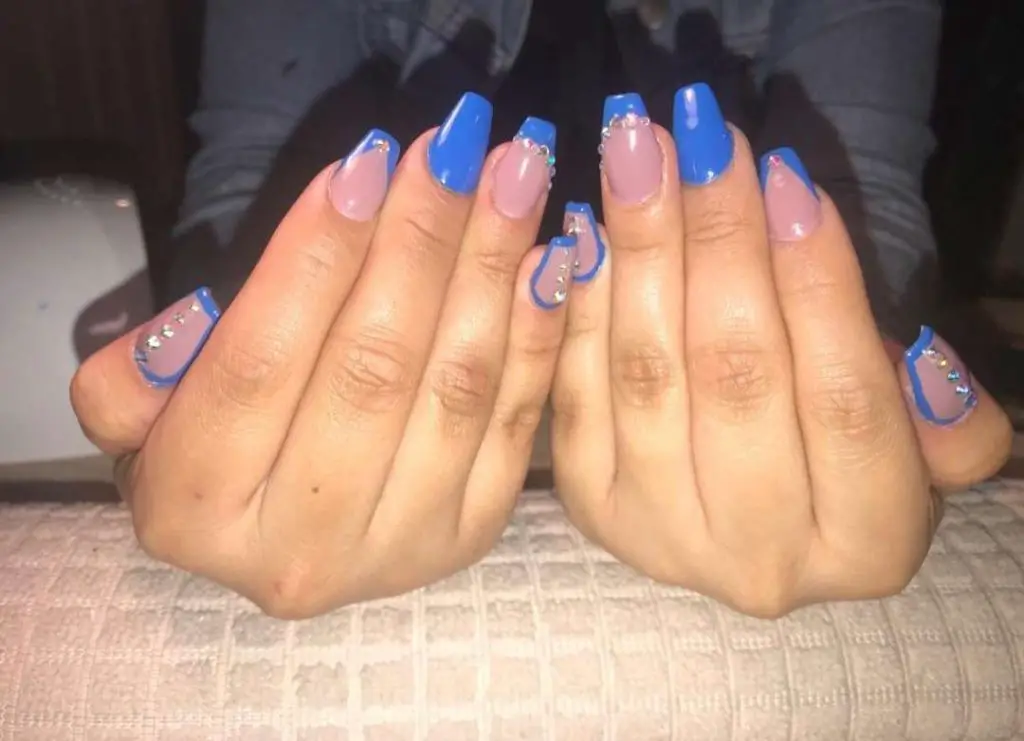 Naturally Lovely Royal Blue Coffin Nails With Diamonds