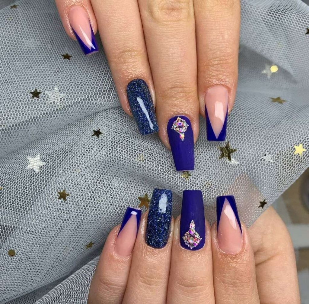 &Quot;The Night Sky&Quot; Royal Blue Coffin Nails With Diamonds