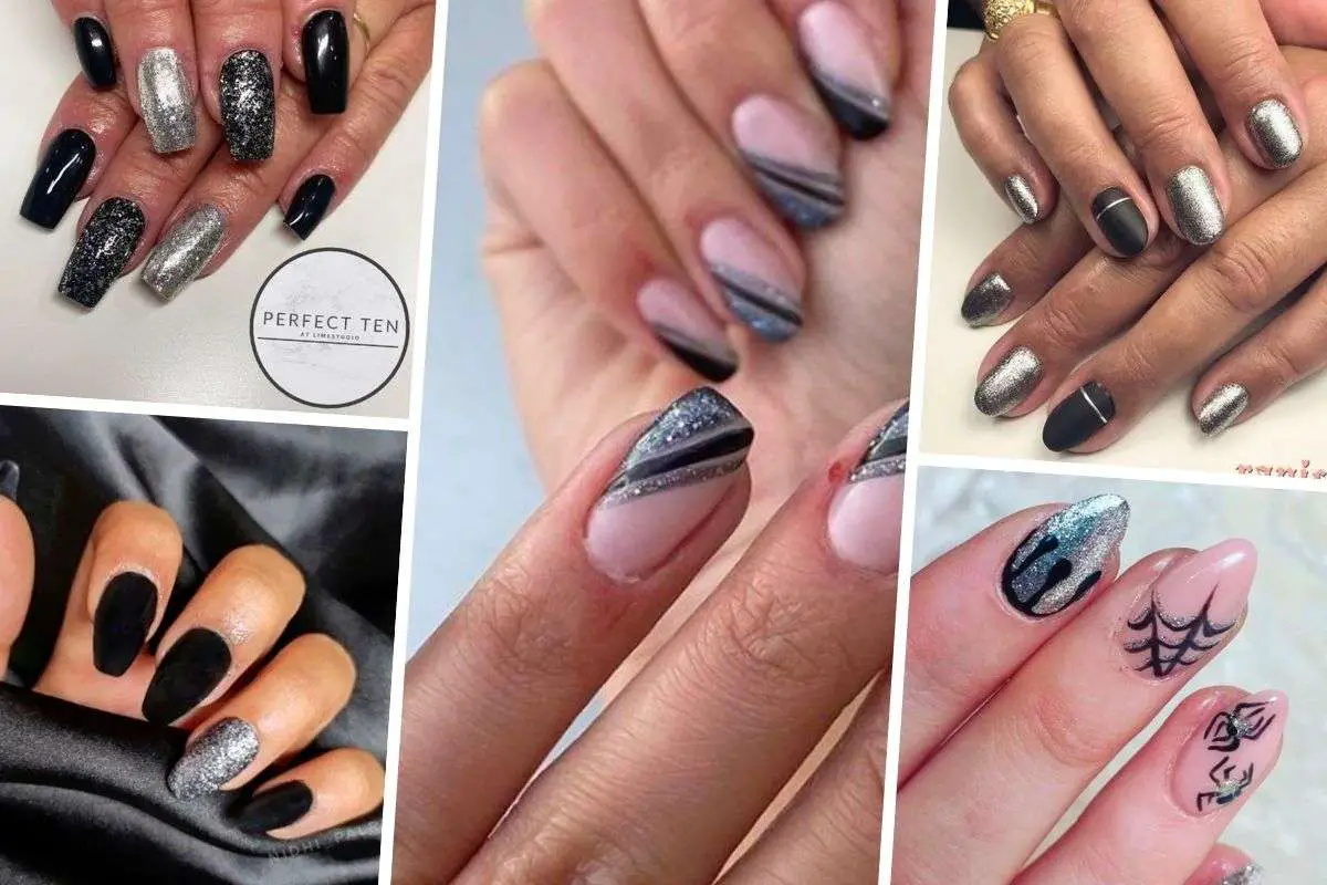 21 Black And Silver Nails