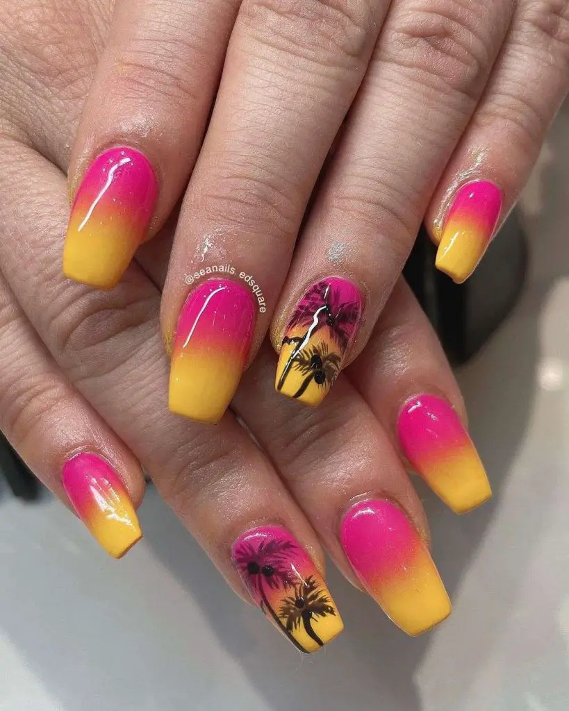 &Quot;On-A-Holiday&Quot; Pink And Yellow Nails