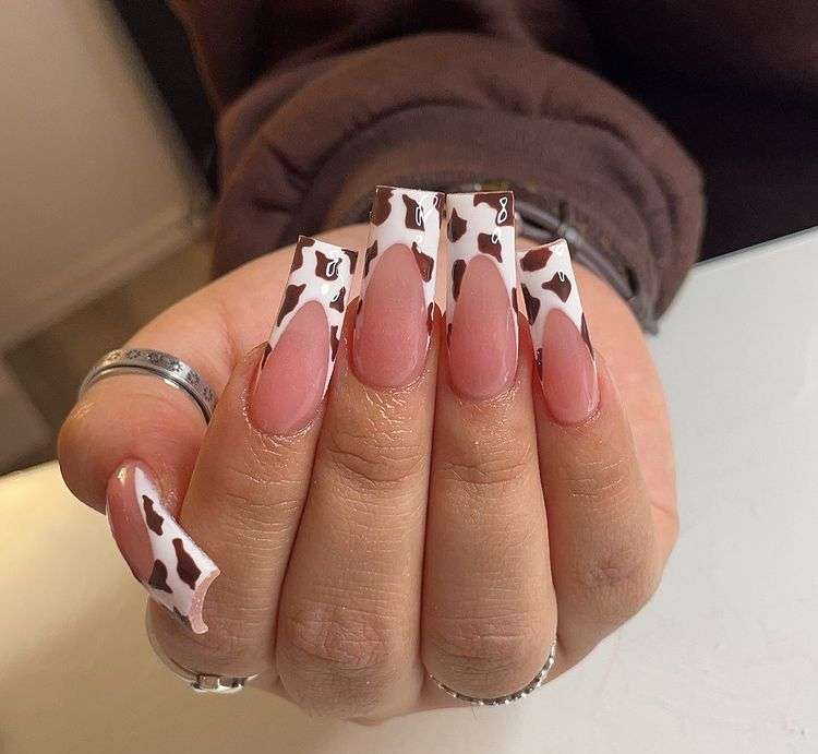 Cow Print French Tip Nails 