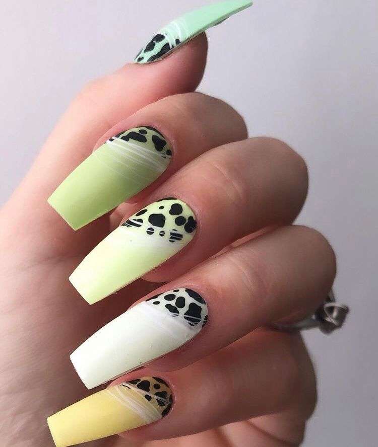 Minty Neon Cow Print Nails 