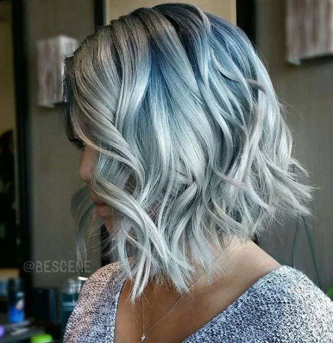 Short Hair With Light Denim Blue Color