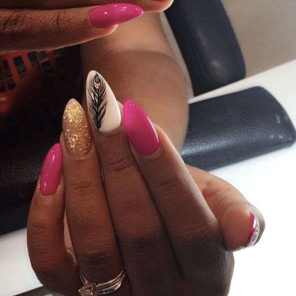Pink, Gold &Amp; Peacock Color Nails