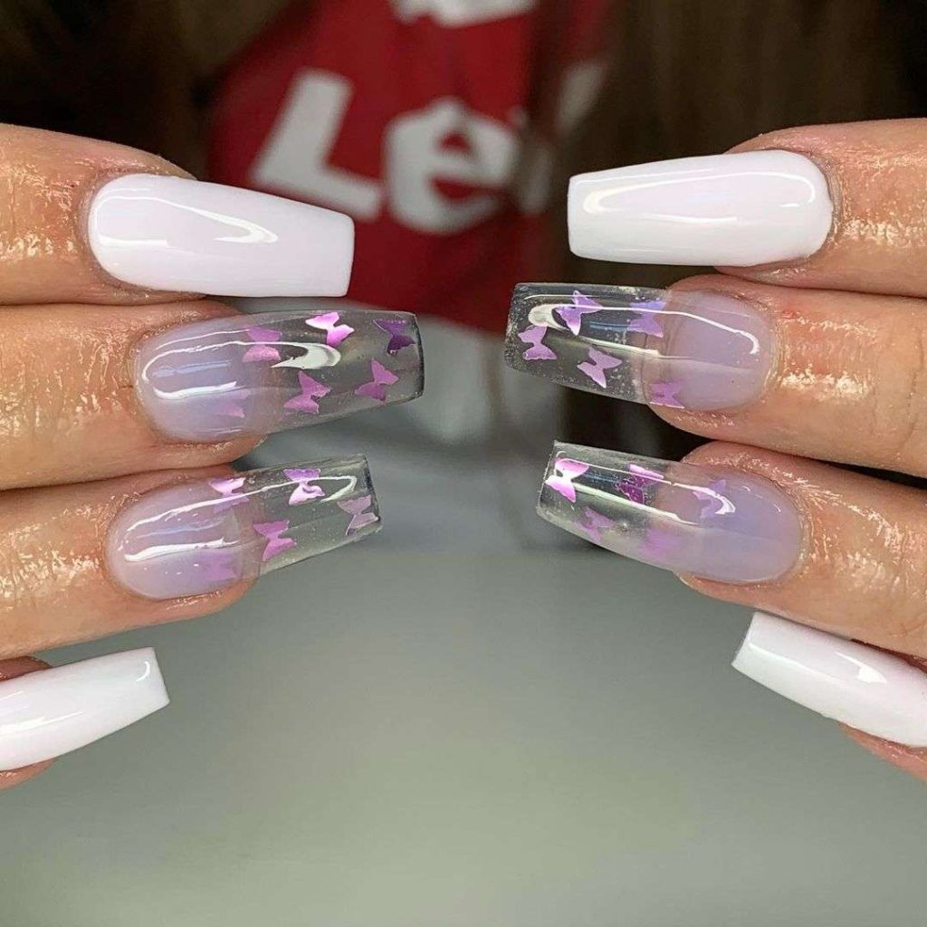 Stunning Butterfly Pastel Purple And White Nails