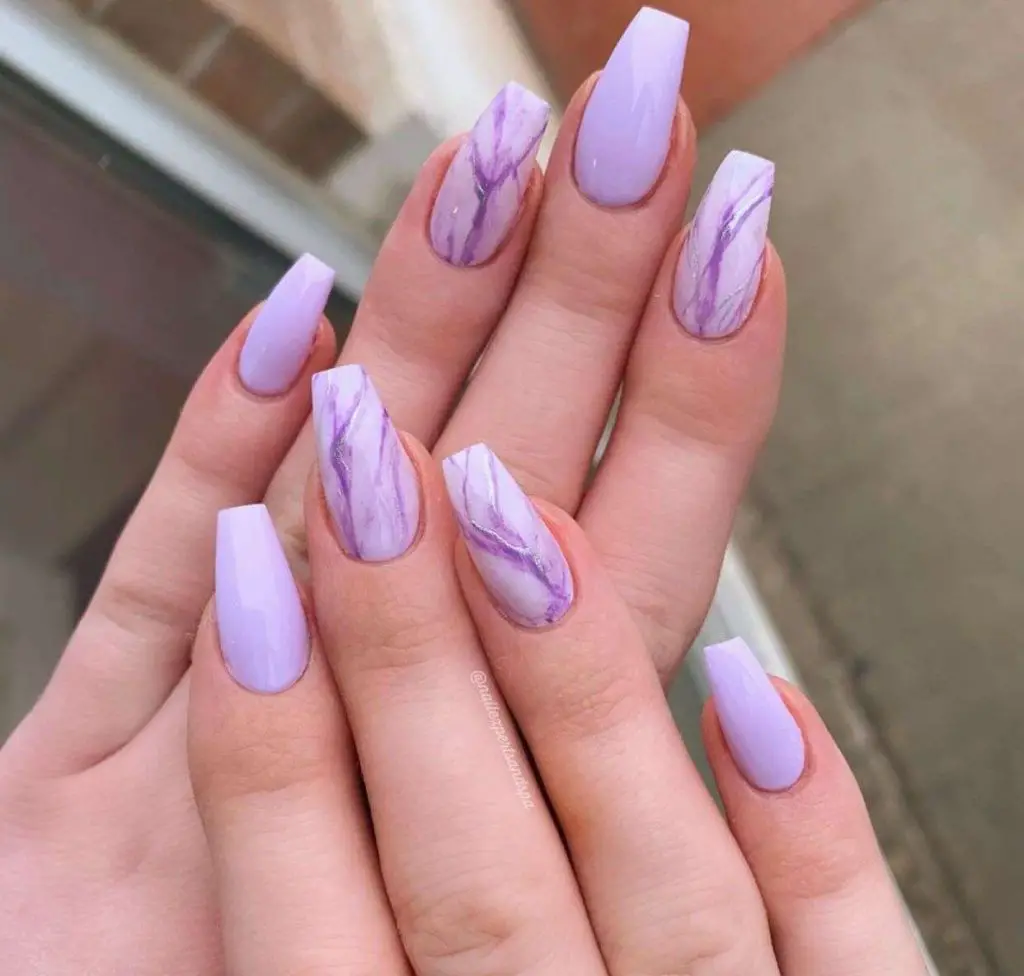  Light Purple Coffin Marble Nails