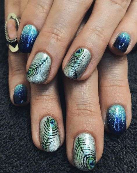 Gel Manicure Peacock Color Nails