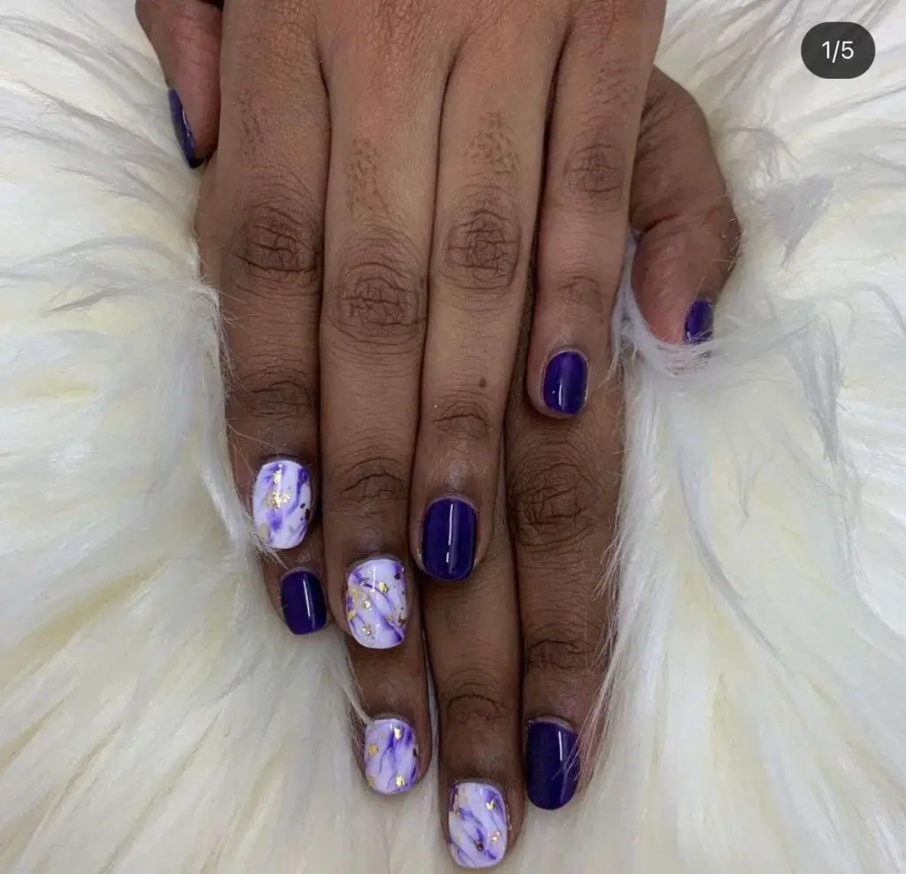 Dark Purple And White Marble Nails