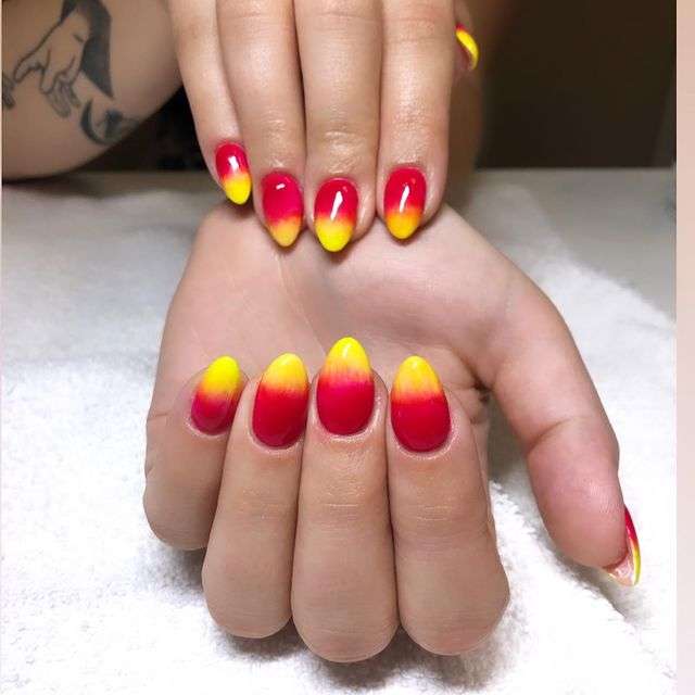 Blazing Bright Pink And Yellow Nails