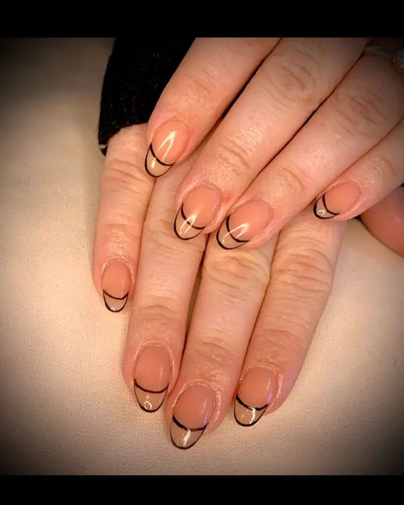 Outline Brown Almond Nails