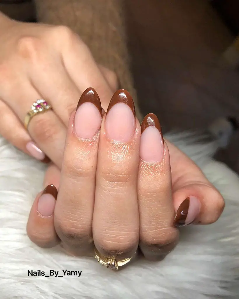 Brown Tips Almond Nails