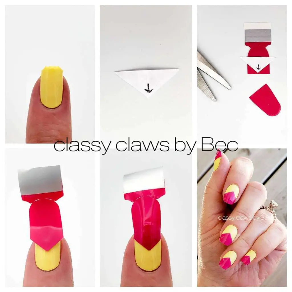 Color Block Pink And Yellow Nails