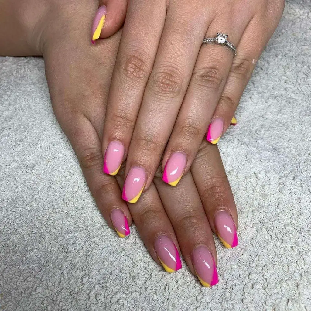 Dual Tone French Manicure Pink And Yellow Nails