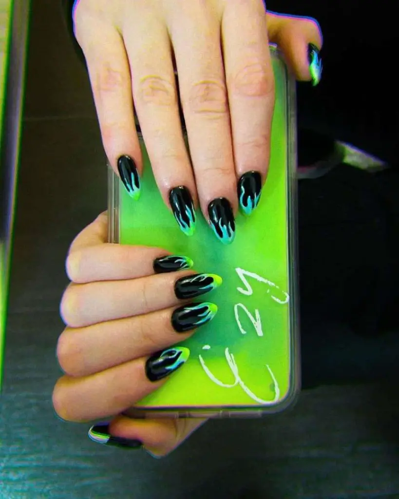 Black And Neon Green E Girl Nails