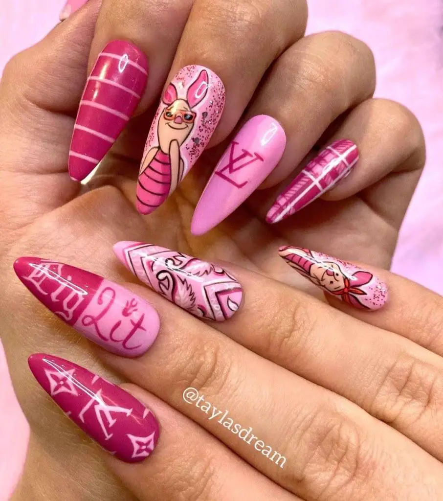 Dark And Light Pink Piglet E Girl Nails 