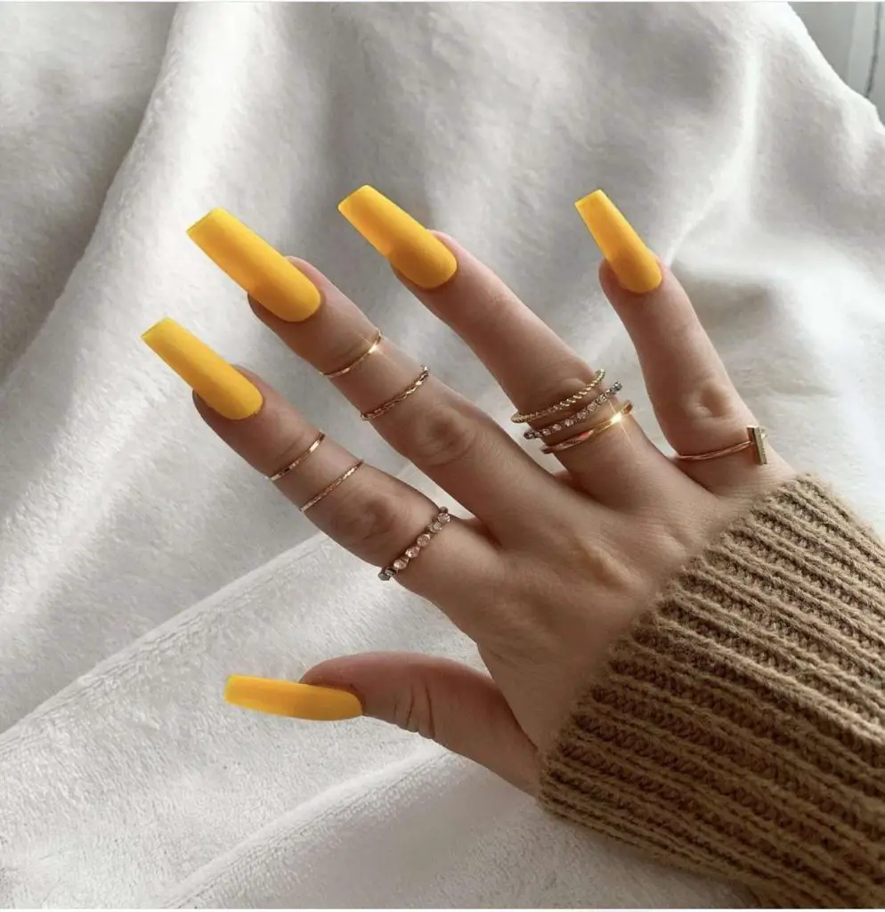 Long Mustardy Matte Yellow Nails