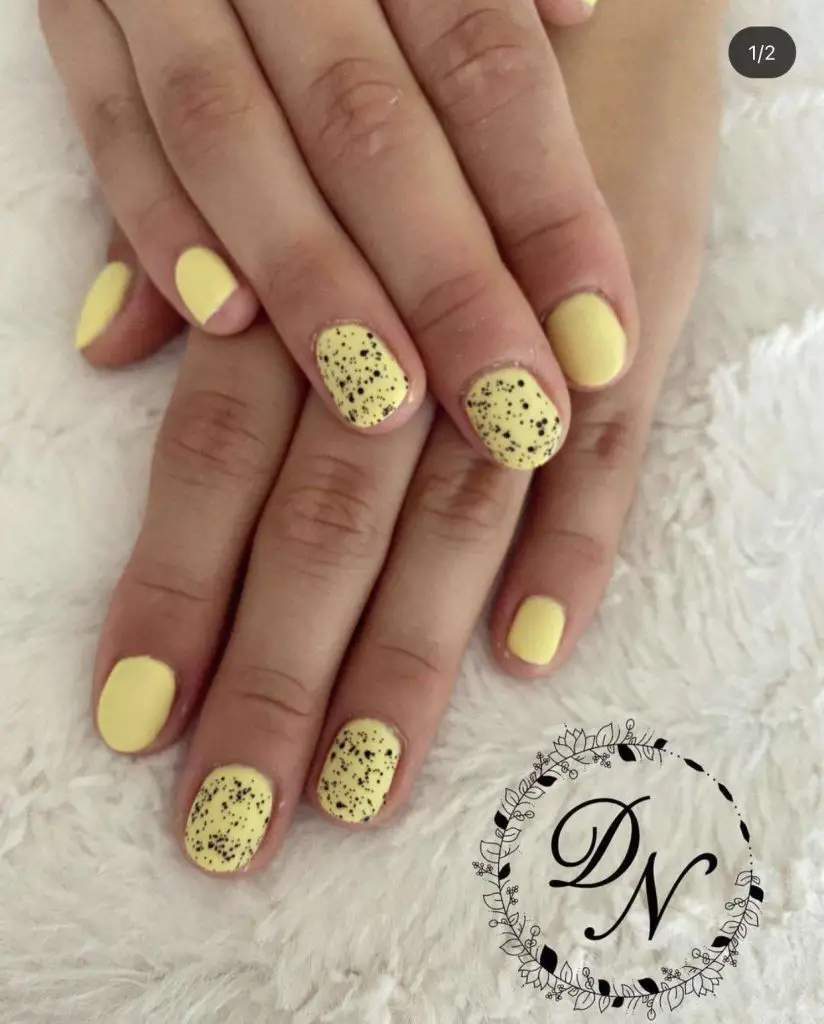 Matte Yellow Nails With Black Spray