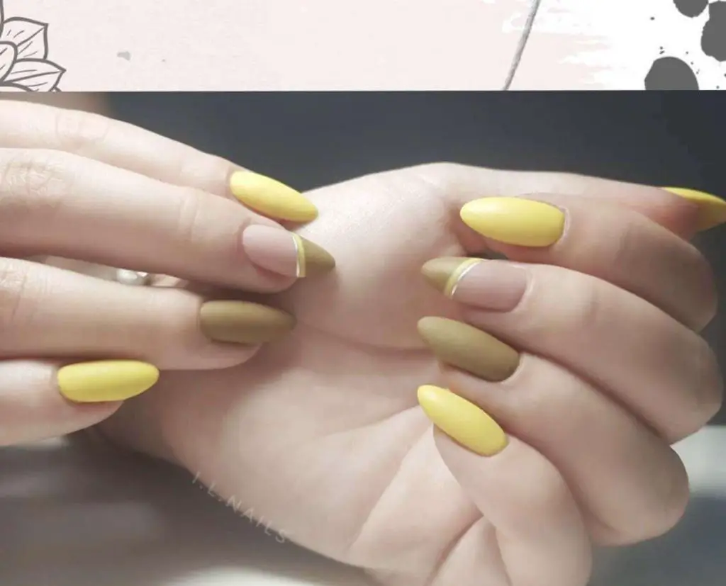 Olive Brown Matte Yellow Nails