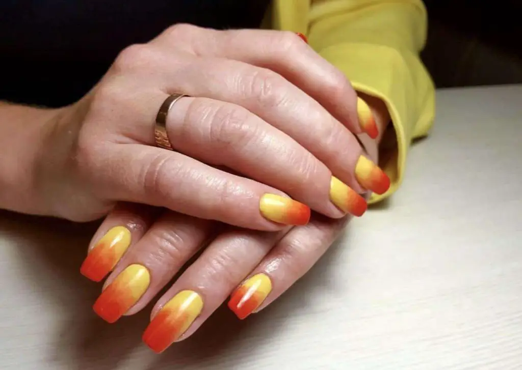 Red Ombre Matte Yellow Nails